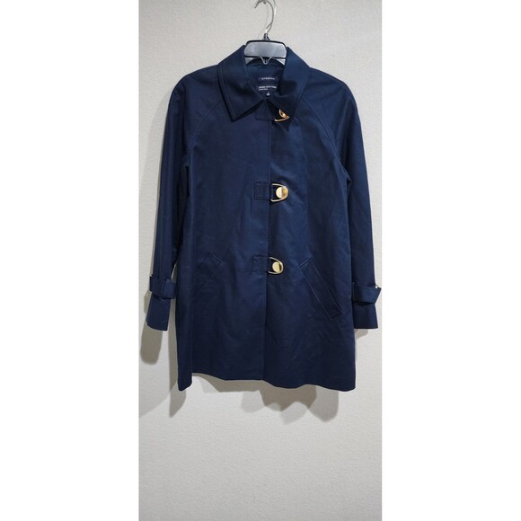 Jones New York Signature Swing Coat Womens S Navy Blue Stretch Pockets Snap EUC - Picture 3 of 15